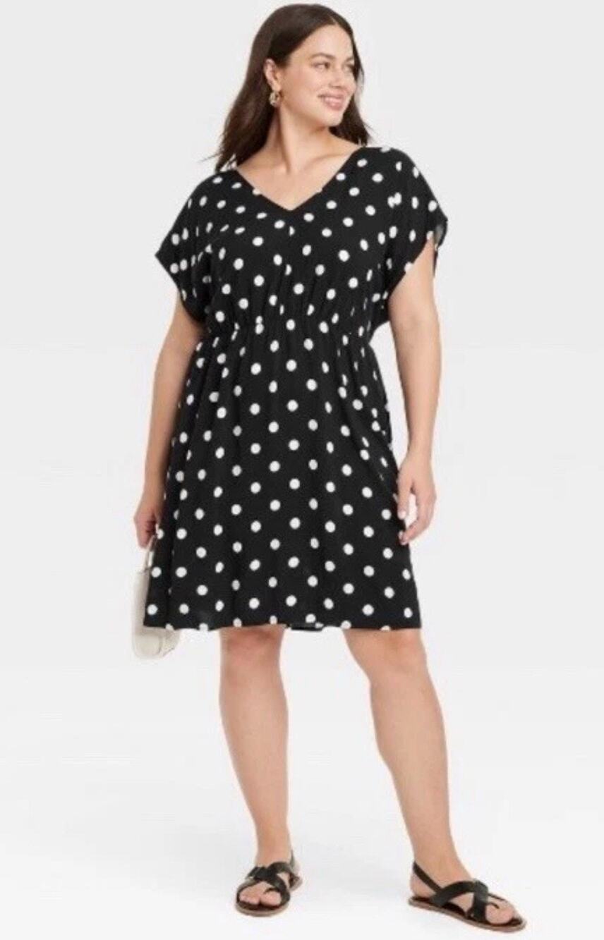 Ava and Viv Dress NWT Black Polka Dot Short Sleeve Mini XXL